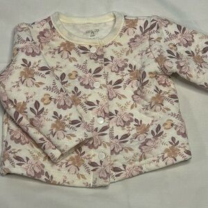 Le Top Bebe Floral Button Down Jacket - Cream and Pink